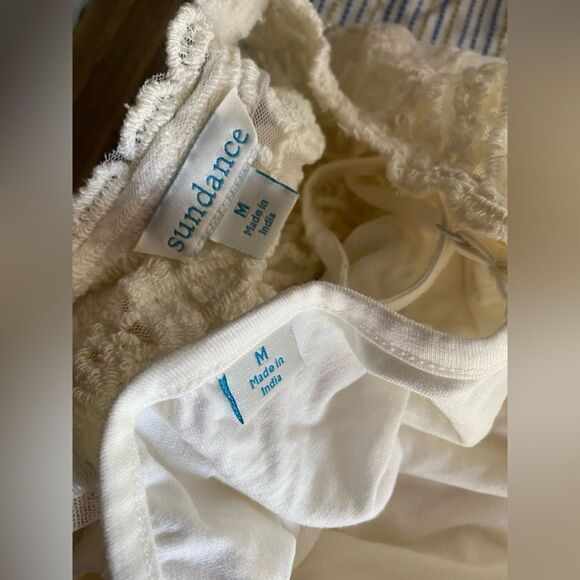 Sundance Embroidered Beige Short Sleeve Lace Mesh Blouse Sz M  Boho Lined - Picture 14 of 15